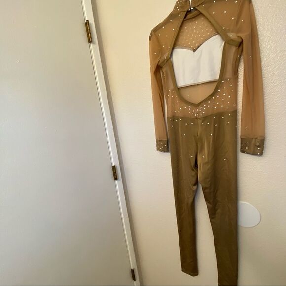 The Line up dance costume JUPELA UNITARD tan beige custom rhinestone SA adult - Picture 5 of 12